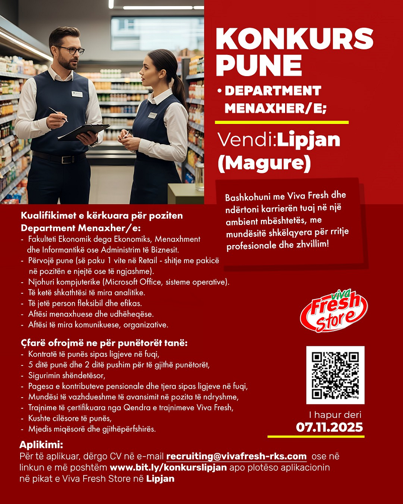Department Menaxher/e - Lipjan (Magure)